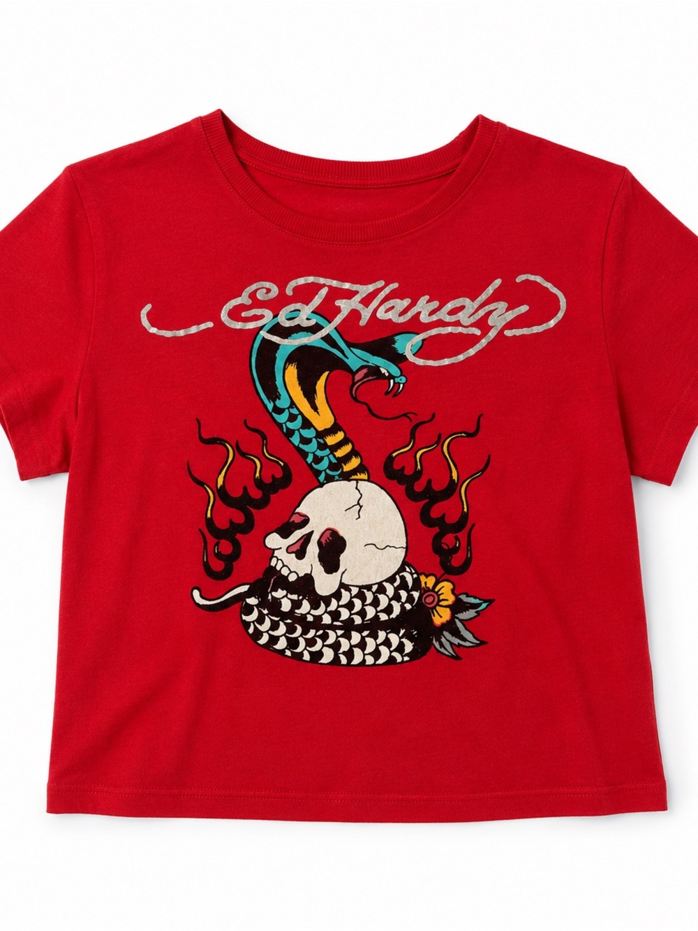 Ed Hardy Red Graphic Snake & Skull Short Sleeve Tee